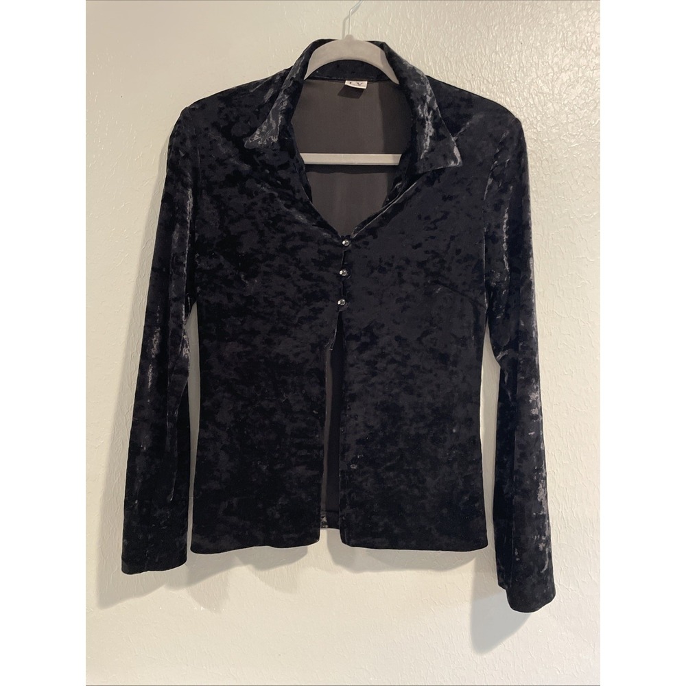 Vintage Y2K Black Velvet Long‎ Sleeve Top Goth Vamp Whimsigoth Cape Cardigan M